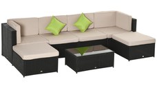 Set 7 Piese Living pentru Exterior Outsunny, PE Rattan, Canapea Puf Masuta Negru, kaki| Aosom RO