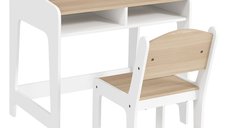 Set birou si scaun AIYAPLAY pentru copii 3-8 ani, cu compartimente, margini rotunjite, din lemn, nuanta lemn | Aosom Romania