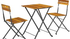Set bistro Outsunny 3 piese pentru 2 persoane, masă pliantă din lemn de acacia cu 2 scaune, ideal pentru terasă/balcon