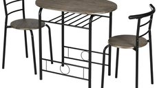 Set bistrou HOMCOM 3 piese, masă ovală cu 2 scaune, 80 cm x 53 cm x 74,5 cm, Negru