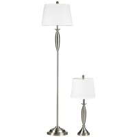 Set cu lampa de podea si veioza de masa din otel si stofa pentru iluminatul interior al casei si biroului, alb si argintiu HOMCOM | Aosom RO - 1