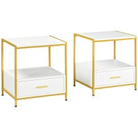 Set de 2 Masute Noptiere Moderne, Noptiere cu Sertar si Raft, Organizatoare de Depozitare, Alb si Auriu 50x40x55cm HOMCOM | Aosom Romania - 1