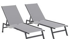Set de 2 Șezlonguri Outsunny cu Măsuță Laterală, Reglabile în 5 Poziții, Gri