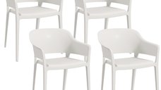 Set de 4 Scaune de Grădină Outsunny, Stivuibile cu Spătar Înalt, 56x54.5x77.5 cm, Alb | Aosom Romania