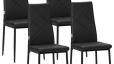 Set de 4 scaune de sufragerie cu spatar inalt HOMCOM, scaune moderne din piele artificiala si otel, 41x50x97cm, negru | Aosom RO