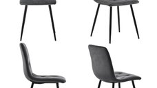Set de 4 scaune elegante din catifea gri pentru sala de mese, cu spătar și structură metalică, 45x40x86 cm
