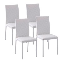 Set de 4 Scaune pentru Sufragerie sau Sala de Pranz, Scaune Capitonate si Tapitate din Imitatie de Piele Alba 41x50x91 HOMCOM | Aosom RO - 1