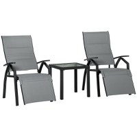 Set de Gradina cu 2 Sezlonguri Outsunny Inclinabile Tapitate, Masuta, Gri | Aosom RO - 1