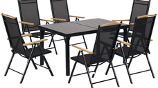Set de grădină Outsunny pentru 6 persoane, cu masă de 140 cm și scaune pliabile, cadru din aluminiu, negru