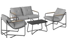Set Grădină Outsunny cu Canapea, 2 Fotolii și Măsuță din Sticlă, Mobilier Exterior Gri Deschis