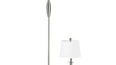 Set HOMCOM de Lampi din Oțel si Material Textil, Alb si Argintiu | Lampa de Podea si Lampa de Birou
