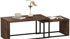 Set Mese de Cafea HOMCOM 2 Piese, MDF si Metal, Negru si Maro, Dimensiuni 90 x 48 x 42 cm / 59 x 42 x 36 cm