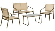 Set Mobilier de Gradina din 4 piese Outsunny, Salon in aer liber cu 2 Scaune, 1 Canapea si 1 Masuta de Cafea din Metal si Texteline, Kaki