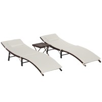 Set Mobilier Gradina Outsunny, Masuta, 2 Sezlong, PE Rattan, Maro Crem 102x19x60cm | Aosom.ro - 1