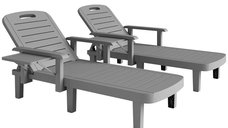 Set Outsunny cu 2 sezlonguri gri, spatar reglabil in 5 pozitii, masuta si cotiere ergonomice, 79x158x88 cm