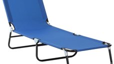 Sezlong Pliabil Outsunny pentru Gradina cu Spatar Reglabil pe 5 Pozitii, Otel si Tesatura Oxford, Dimensiuni 188x56x28 cm, Albastru | Aosom Romania