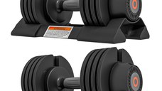 SPORTNOW Set de Gantere Reglabile, Set de Greutăți 4-în-1 cu Suport și Mâner Antiderapant, 33x16x16 cm, Negru | Aosom Romania