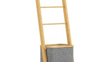 Suport de prosoape HOMCOM din bambus cu cos de rufe, 43 x 35 x 133 cm, gri