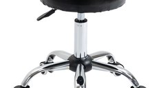 Taburet HOMCOM Reglabil pe Inaltime cu 5 Roti Pivotante, din Otel, Spuma de Cauciuc si Imitatie de Piele, Ф48x47-59lcm, Negru