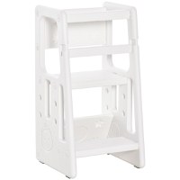 Turn de invatare Montessori, Înaltime Reglabila 3 Nivele, HDPE Inodor, 47x47x90cm, Alb HOMCOM | Aosom Romania - 1
