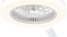 Ventilator de Tavan HOMCOM cu Lumină LED Ajustabilă, 6 Viteze și Flux Reversibil, Ø46x16 cm, Alb