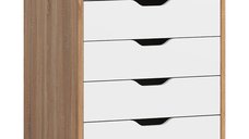 Vinsetto corp mobil de birou cu 5 sertare, pe roti, 47,5 x 39,5 x 67,5 cm, alb si stejar