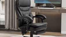 Vinsetto Scaun de birou cu masaj cu vibratii Alimentare USB, din piele PU cu suport lombar, suport pentru picioare, negru | Aosom Ro