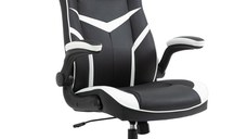 Vinsetto Scaun Fotoliu de Gaming de Birou Ergonomic, Inaltime Ajustabila, Baza Fixa, Cotiere Pliabile Negru si Alb
