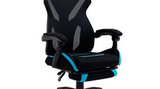 Vinsetto Scaun Gaming cu Suport Lombar, Scaun Birou Ergonomic cu Inaltime Reglabila din Tesatura Negru si Albastru, 65x65x119-129cm