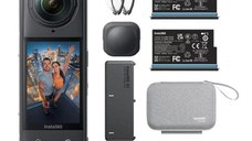Camera Video de Actiune Insta360 X5 Essenials Bundle, Filmare 360, 8K, Foto 72 MP/18 MP, Wi-Fi, USB, Giroscop 6 axe, Bluetooth, Waterproof 15m (Negru)