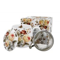 Cana cu capac portelan si infuzor inox, 430ml, Zahra - 1