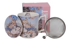 Cana cu capac portelan si infuzor inox, 450ml, Modern City of Magnolias