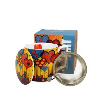 Cana cu capac portelan si infuzor inox, 450ml, Modern Hearts - 1