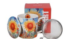 Cana cu capac portelan si infuzor inox, 450ml, Modern Sunflower