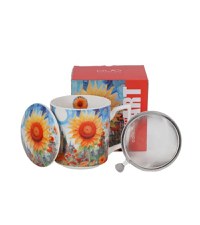 Cana cu capac portelan si infuzor inox, 450ml, Modern Sunflower - 1