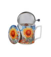 Cana cu capac portelan si infuzor inox, 450ml, Modern Sunflower - 2