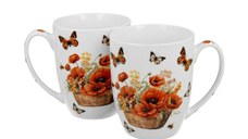 Set 2 cani portelan, 350ml, Basket of Flowers Poppies