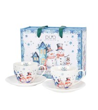 Set 2 cesti cu farfurii, portelan, 0.25 l, SNOWMAN - 1