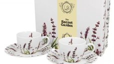 Set cu doua cesti espresso cu farfurii, 110 ml, Classic Lavender