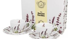 Set cu doua cesti espresso cu farfurii, 110 ml, Classic Lavender