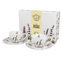 Set cu doua cesti espresso cu farfurii, 110 ml, Classic Lavender - 1