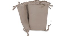 Aparatoare pentru patut, MimiNu, Cu volanase, Din bumbac certificat Oeko Tex Standard 100, 180x30 cm, Cu panglici, Colectia Royal, Mocha