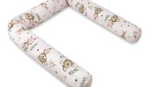 Aparatoare pentru patut MimiNu, Tip rulou, Husa detasabila, 180 cm, Bumbac Oeko Tex Standard 100, Design Little Ballerina Pink