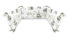 Aparatoare pentru patut Qmini, Elephants on Rainbow, 180x30 cm, Bumbac Oeko-Tex, Cu panglici