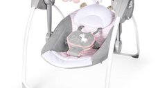 Balansoar electric bebelusi, Ingenuity, Comfort 2 Go, Flora the Unicorn, 2 pozitii inclinare, 12 melodii, Temporizator 30/45/60 min, Centura siguranta 5 puncte, Pliabil pentru calatorii, Fara BPA, 0-9 luni, Roz