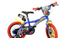 Bicicleta Dino Bikes Goldrake 14 inch pentru copii, cu roti ajutatoare si sticla de apa, multicolor