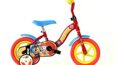 Bicicleta pentru copii Dino Bikes Paw Patrol 10 inch, cu roti ajutatoare, cadru din otel, Blue/Red