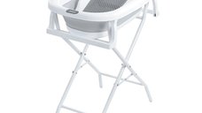 Cadita pliabila cu suport, Primabobo, Milo, Cu sezlong de baie, Cu termometru electronic, Cu dop de scurgere, Cu accesorii, Antiderapanta, Conform cu EN71, Gri