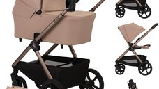 Carucior 3 in 1, Lionelo, Carmine, Cu scoica ADAC, Landou anti-reflux, Salteluta ventilata, Reglare spatar in 3 pozitii, Suport de picioare in 3 pozitii, Maner reglabil in 5 pozitii, Sustine 22 kg, Cu accesorii, 0 luni+, Bej