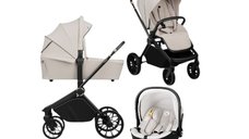 Carucior 3 in 1, Lionelo, Mika Plus, Cu scoica auto Moxie Bej, Reversibil, Cu sistem de ventilatie 3D, Cu accesorii, Pana la 22 kg, EN1888-1 EN1888-2 EN1466 ECE R129, Bej